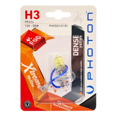 1 брой халогенна крушка H3 Х3 12V 55W PK22S жълта светлина в блистер Xtreme Photon