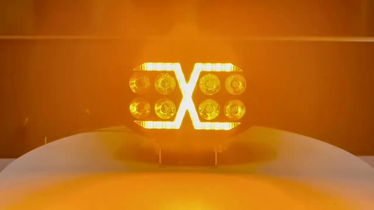 Универсален LED халоген с бяла светлина и оранжева DRL - 8 диода, 4000 lm, 12V–24V, IP67, 5 режима на работа, стробоскопичен режим и динамичен мигач