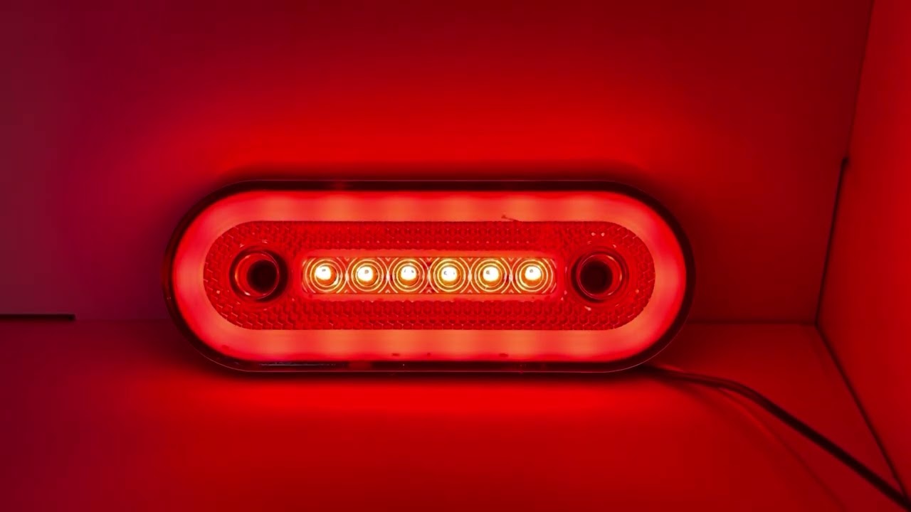 Овален LED габарит 12-24V, червен, 24 LED с неон ефект, 115 x 44 мм