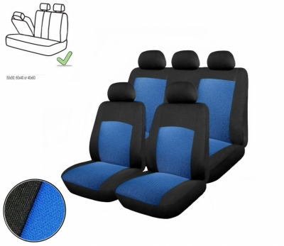 Универсална Авто тапицерия, калъфи за седалки, пълен комплект делима задна седалка с цип синя