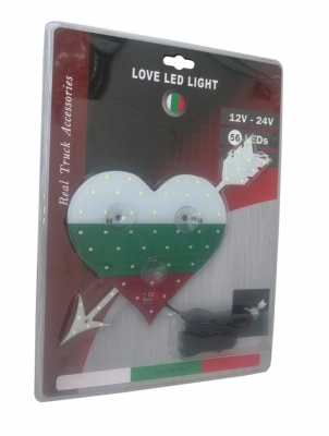 Сетодиодно светещo сърце в бяло-зелено-червено BG Bulgaria БГ флаг знаме България 12V - 24V 56 LED ЛЕД