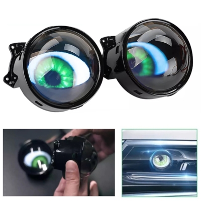 Комплект 3D LED фарове халогени дяволски очи Devil Eyes с лупи 3"инча 8см 12V