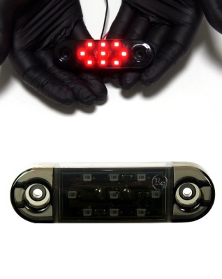 Опушен LED габарит маркер с 9 диода, Червен, 12V-24V, 20см кабел