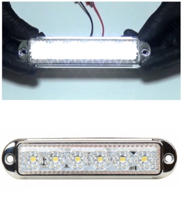 LED Габарит Маркер, 6 диода, хромирана рамка, Бял - 12V-24V