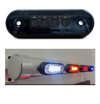 Опушен LED габарит, маркер, токос, Червен, 4 диода, 12V-24V - с извит гръб за монтаж на Ролбар, Булбар