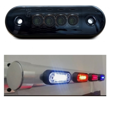 Опушен LED габарит, маркер, токос, Бял, 4 диода, 12V-24V - с извит гръб за монтаж на Ролбар, Булбар