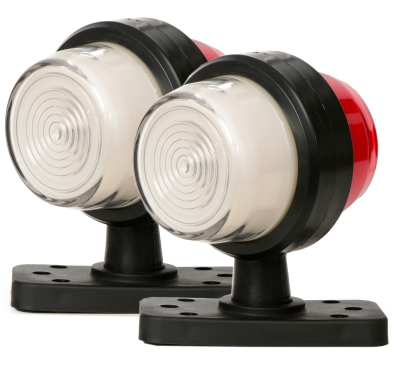Комплект 2 бр. LED габарити маркери тип рогче 12V-24V, бяло-червено, Неон ефект - за ремаркета, платформи, камиони и др.