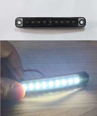 Опушен LED габарит маркер с 9 диода, Бял, 12V-24V - 10 см
