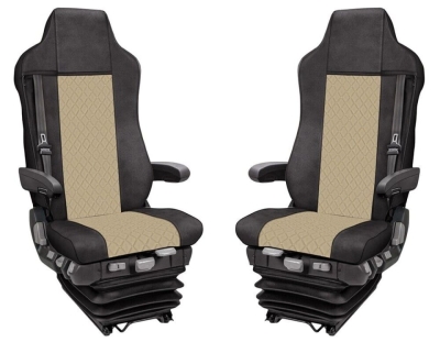 Комплект 1+1 тапицерия от еко кожа за MAN TGX EURO 6 2021+ - бежово-черно