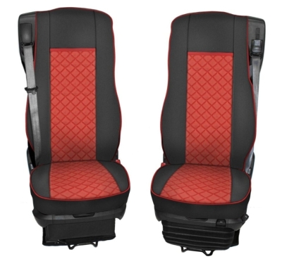 Комплект 1+1 тапицерия от еко кожа за DAF XF 106 2015-2021 - червено-черно
