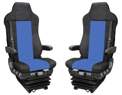 Комплект 1+1 тапицерия от еко кожа за IVECO STRALIS S-WAY 2021 - синьо-черно