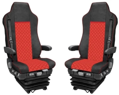 Комплект 1+1 тапицерия от еко кожа за IVECO STRALIS S-WAY 2021 - червено-черно