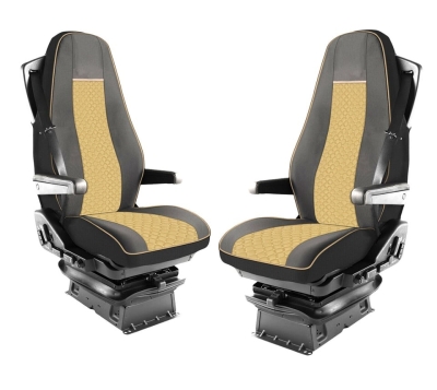 Комплект 1+1 тапицерия от еко кожа за VOLVO FH EURO 6 2016-2020 - бежово-черно