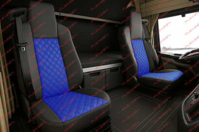 Комплект 1+1 тапицерия от еко кожа за MAN TGX EURO 6 2021+ - синьо-черно