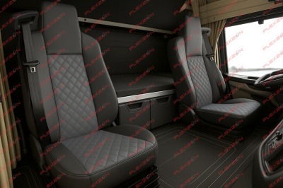 Комплект 1+1 тапицерия от еко кожа за MAN TGX EURO 6 2021+ - сиво-черно