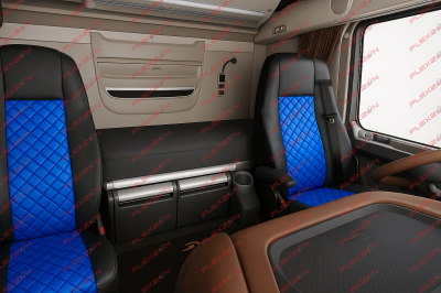 Комплект 1+1 тапицерия от еко кожа за DAF XF 106 2015-2021 - синьо-черно