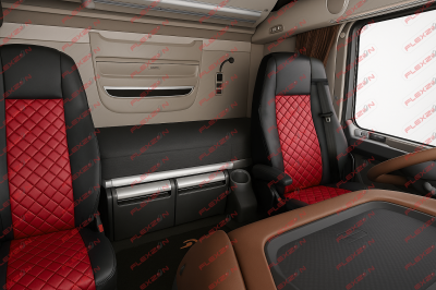 Комплект 1+1 тапицерия от еко кожа за DAF XF 106 2015-2021 - червено-черно