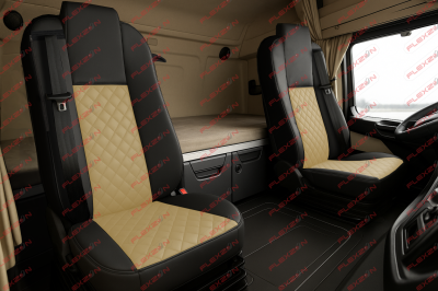 Комплект 1+1 тапицерия от еко кожа за MERCEDES ACTROS MP4 EURO 6 2015-2021 - бежово-черно