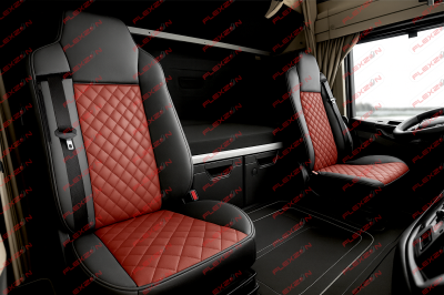 Комплект 1+1 тапицерия от еко кожа за IVECO STRALIS S-WAY 2021 - червено-черно