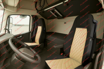 Комплект 1+1 тапицерия от еко кожа за VOLVO FH EURO 6 2016-2020 - бежово-черно