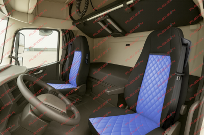 Комплект 1+1 тапицерия от еко кожа за VOLVO FH EURO 6 2016-2020 - синьо-черно
