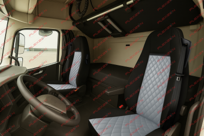 Комплект 1+1 тапицерия от еко кожа за VOLVO FH EURO 6 2016-2020 - сиво-черно