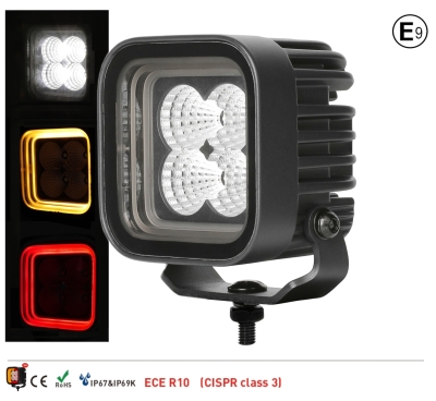 30W LED Халоген Бял, Разпръсната светлина с жълта и червена DRL светлина 12V-24V