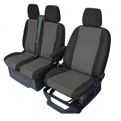 2+1 Комплект Тапицерия  за Ford Transit Custom 2013-2023 с отвор на двойната седалка - черно