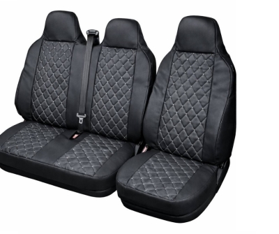 Комплект 2+1 Универсална тапицерия за предни седалки на бус от еко кожа със слят подглавник - черна