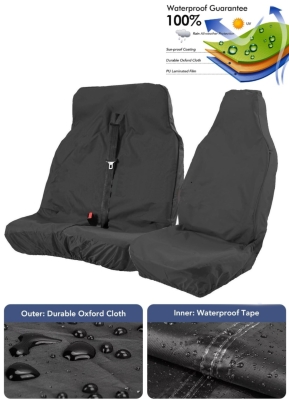 Комплект 2+1 Универсални водоустойчиви протектори от Oxford плат за предни седалки на бус - черни