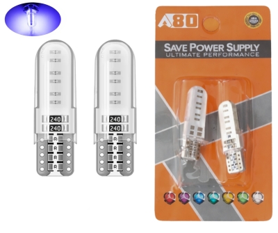 Комплект 2 бр. LED крушки T10 W5W, синя светлина, CANBUS, Silica LED, 12V - блистер