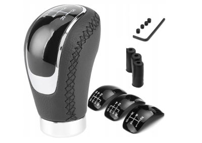 Универсална топка за скоростен лост автомобил – 5/6 скорости – черна кожа / хром – адаптери M8 M10 M12