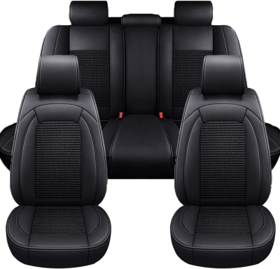 Комплект Луксозна универсална тапицерия кожа с текстил, Черна за Предни и Задни седалки