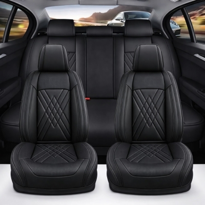 Комплект Луксозна универсална тапицерия кожа, Черна за Предни и Задни седалки