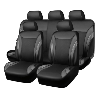 Луксозен комплект универсална автомобилна тапицерия от 9 части – черна с карбон ефект, еко кожа и дишащ текстил