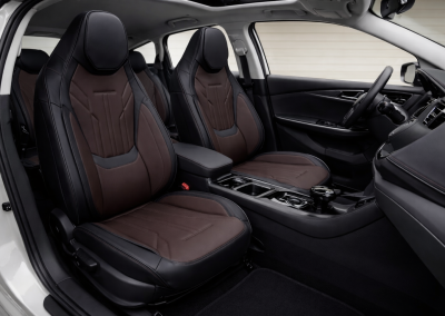 Комплект луксозна универсална тапицерия еко кожа, Черно-Кафяво за предни и задни седалки