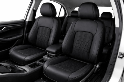 Комплект луксозна универсална тапицерия еко кожа, Черна за предни и задни седалки