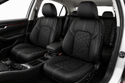 Комплект луксозна универсална тапицерия еко кожа, Черна за предни и задни седалки