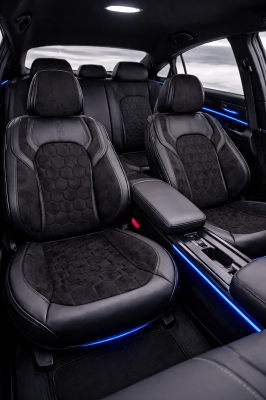 Комплект луксозна универсална тапицерия еко кожа-алкантара, Черна за предни и задни седалки