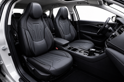 Комплект луксозна универсална тапицерия еко кожа, Черно-Тъмно Сиво за предни и задни седалки