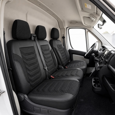 Комплект луксозна тапицерия PANDA за FORD TRANSIT CUSTOM MK2 2023+, Еко кожа и текстил, Черно/Сиво