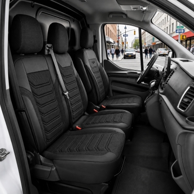 Комплект луксозна тапицерия PANDA за RENAULT TRAFIC III / OPEL VIVARO B, Еко кожа и текстил, Черно/Сиво