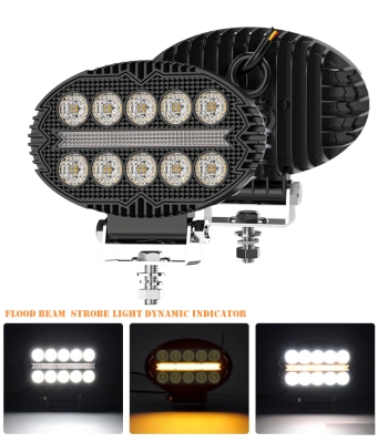 Универсален LED халоген с бяла светлина и оранжев DRL - 10 диода, 2000 lm, 12V-24V, IP67, 5 режима на работа, стробоскопичен режим и динамичен мигач