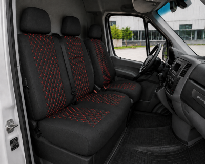 Комплект 2+1 Тапицерия за MERCEDES SPRINTER W906 2006-2018 – Текстил, Черна с червен шев, 8 части