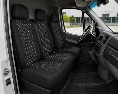 Комплект 2+1 Тапицерия за MERCEDES SPRINTER W906 2006-2018 – Текстил, Черна с бял шев, 8 части
