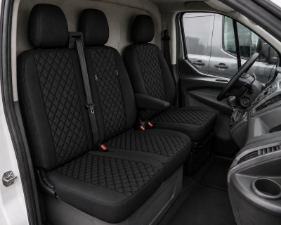 Комплект 2+1 Тапицерия за FORD TRANSIT CUSTOM 2009+ – Еко кожа, Черна с черен шев, 8 части