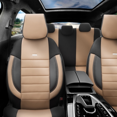 Комплект Тапицерия SelectedFit Pro Design by OTOM текстил с кожа  – Черно-Бежова, за Предни и Задни Седалки