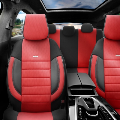 Комплект Тапицерия SelectedFit Pro Design by OTOM текстил с кожа  – Черно-Червена, за Предни и Задни Седалки