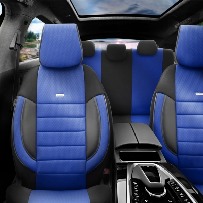Комплект Тапицерия SelectedFit Pro Design by OTOM текстил с кожа  – Черно-Синя, за Предни и Задни Седалки
