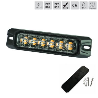 LED Габарит с оранжев блиц – 9 блиц режима, 6 LED, 15.6W, E-Mark E9, ECE R65 / R10, 12–24V